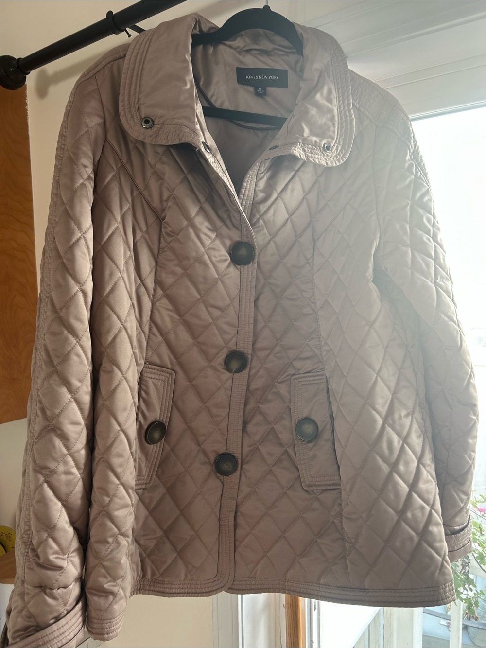 Jones New York Taupe Quilted Snap-Front Puffer Jacket